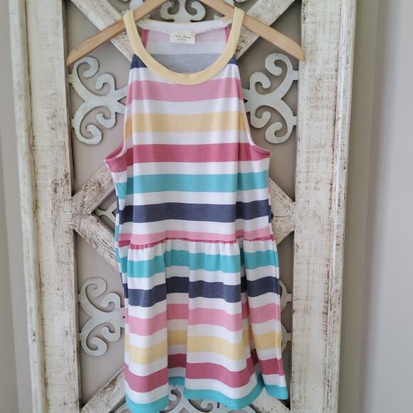 143 Story Women's Soft French Terry Stripe Babydoll Halter Tank Top Tunic - Picture 11 of 14